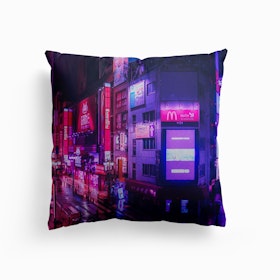Post Apocalyptic Neon City Canvas Cushion
